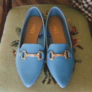 Blue Rouge Helium Loafers with Gold Buckle - Size 10